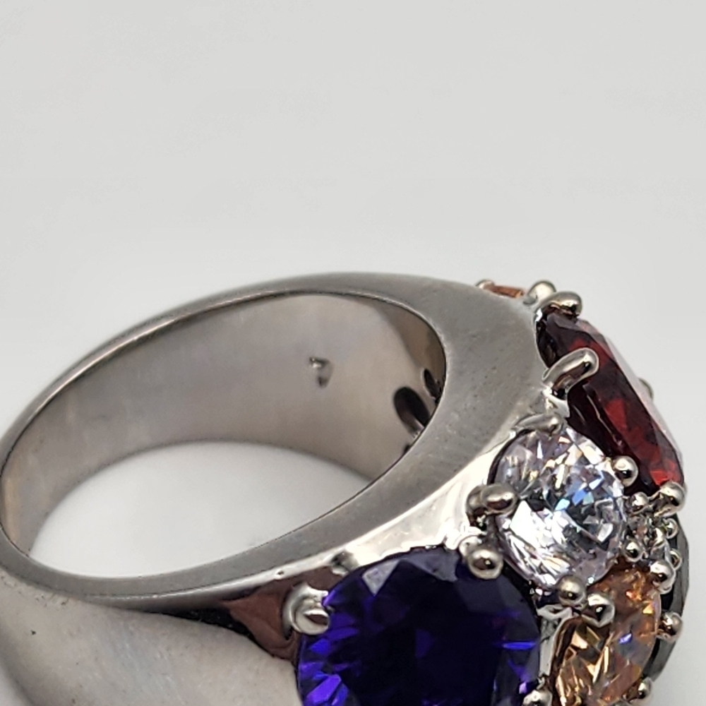 Nataliya V Collister Silver Tone & Muticolored Rhinestone Ring (7) - Picture 7 of 10